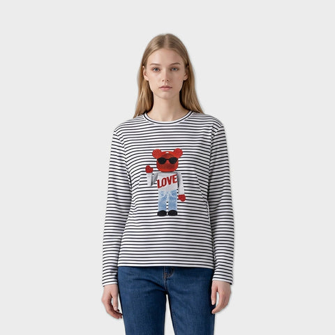 【手洗い可】LOVE ベア プリント 長袖Tシャツ