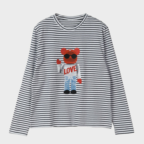 【手洗い可】LOVE ベア プリント 長袖Tシャツ