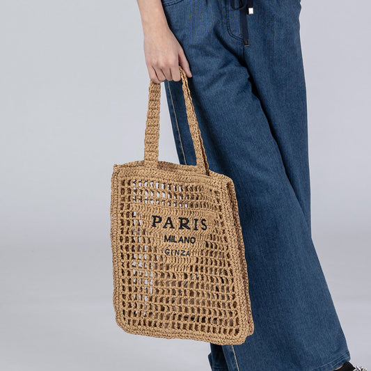PARIS・MILANO・GINZA ロゴ クロシェトートバッグ