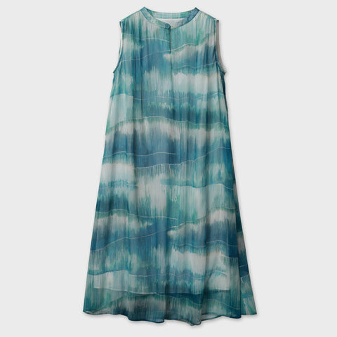 【手洗い可】水彩タッチ シフォン ノースリーブワンピース