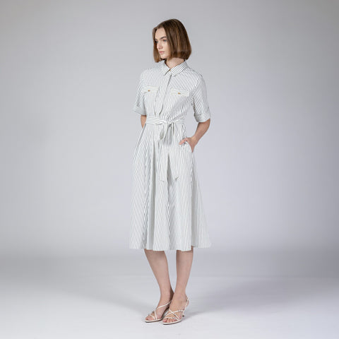【手洗い可】ストライプ シャツワンピース