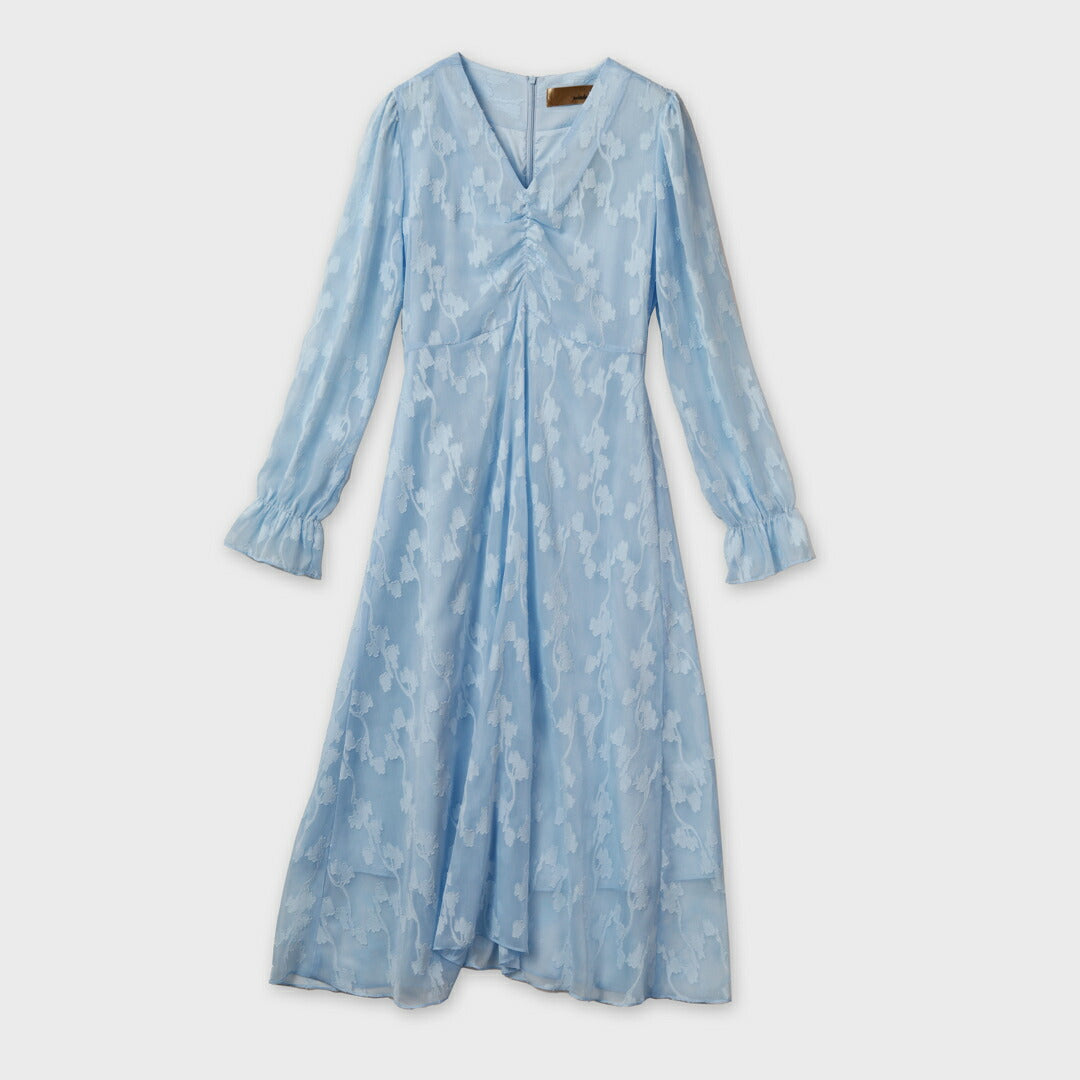 胸元ギャザー ミディ丈 ワンピース