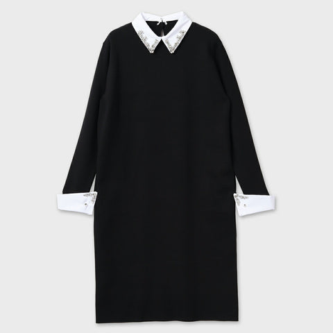 【手洗い可】ビジュー ポイント ニット ワンピース