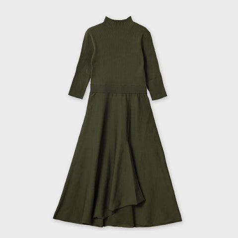 【手洗い可】 アシンメトリー ドレープ ニット ワンピース