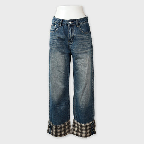 【手洗い可】ツイード風 カフス ワイド デニム