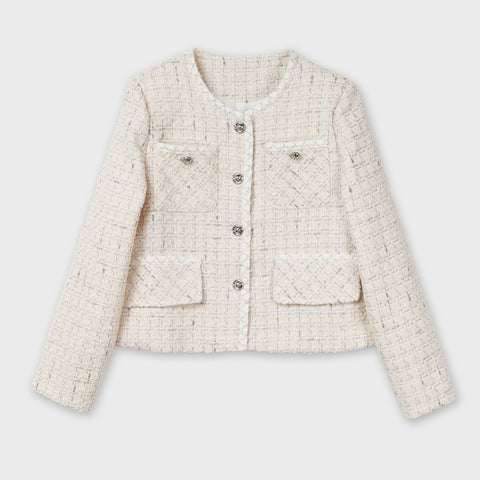 ノーカラー ツイードジャケット