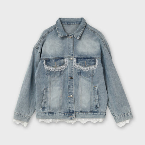 【手洗い可】フリルレース付き オーバーサイズ デニムジャケット