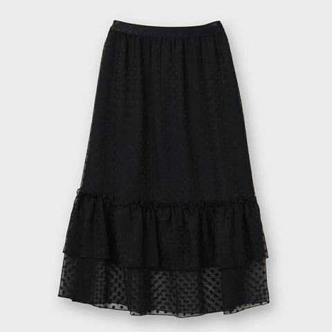 【手洗い可】ドット柄 フリル ロング スカート