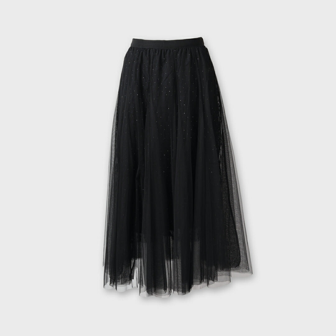 ラメ 花柄刺繍 レース レイヤー Aラインスカート