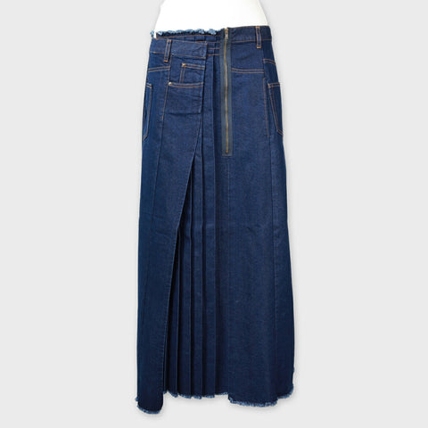 【手洗い可】デニム サイド プリーツ ラップ スカート