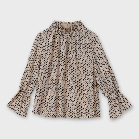 【手洗い可】ギャザーフレアー ジオメトリック ブラウス