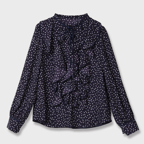 【手洗い可】ダブル サークル  プリント リボン タイ ブラウス