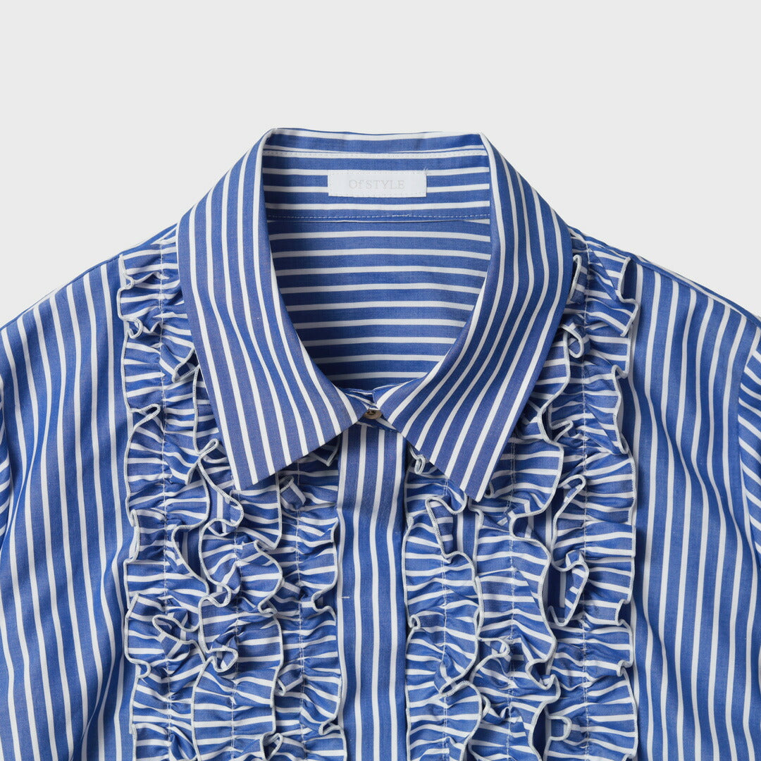 yori☆2025ss フリルストライプシャツ36 yori☆2025ss フリル