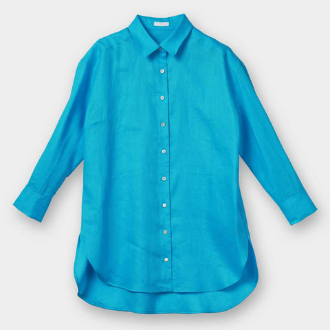 【手洗い可】カラー麻ロングシャツ