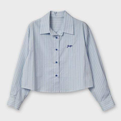 ストライプ 刺繍ロゴ クロップド シャツ ブラウス