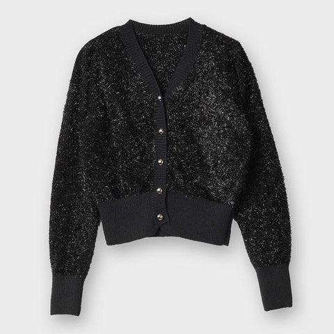 ラメ シャギー V ネック カーディガン