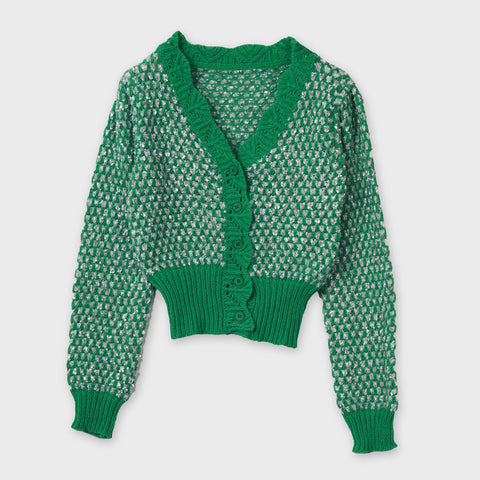 柄編み ニット カーディガン