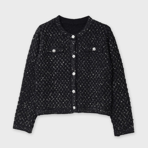 【手洗い可】スパンコール ミックス ニット カーディガン