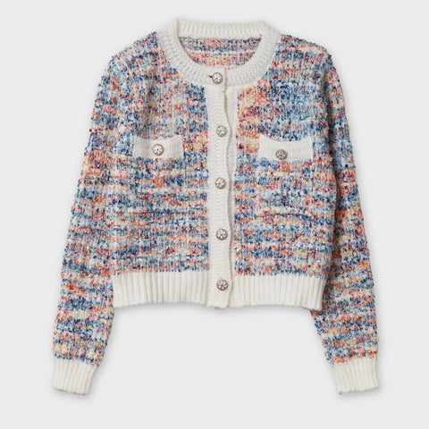 ツイード編みニットカーディガン