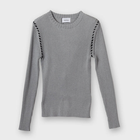 【手洗い可】ステッチデザイン リブニット