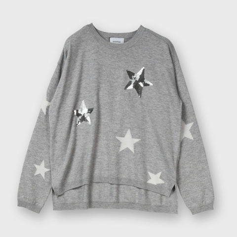 【手洗い可】スパンコール 星モチーフ ニットプルオーバー