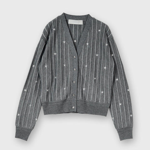 【手洗い可】星刺繍 ラメライン カーディガン