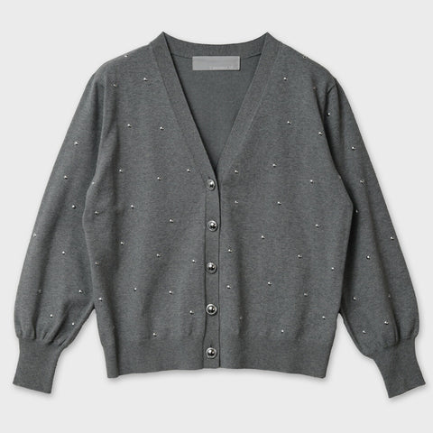 【手洗い可】 ラウンド スタッズ カーディガン