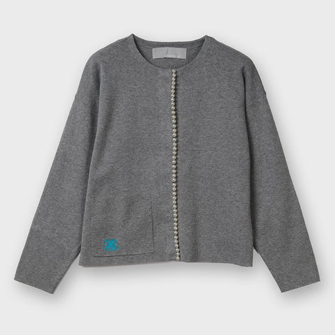 【手洗い可】パール ライン クルーネック カーディガン