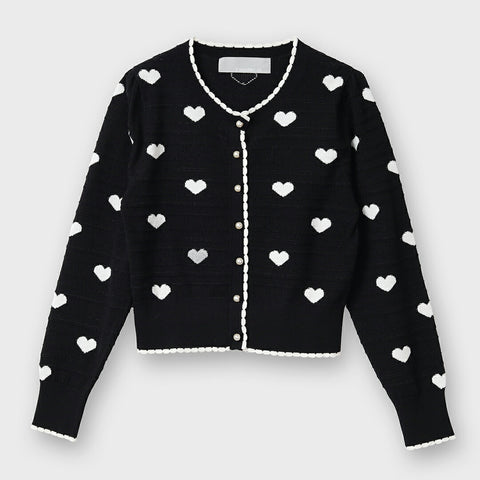 【手洗い可】ハート ジャガード カーディガン
