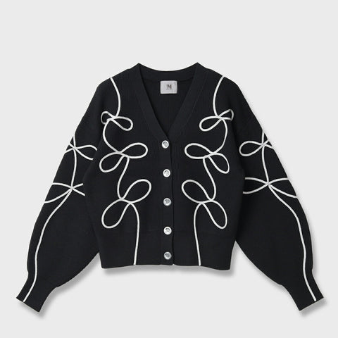 【手洗い可】リボンライン ニットカーディガン