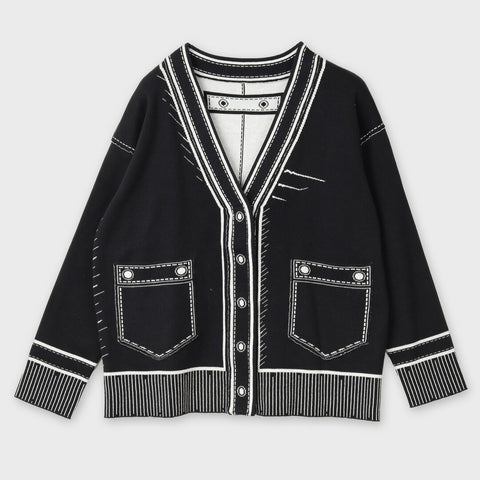 【手洗い可】リバーシブル ステッチ プリント バイカラー カーディガン