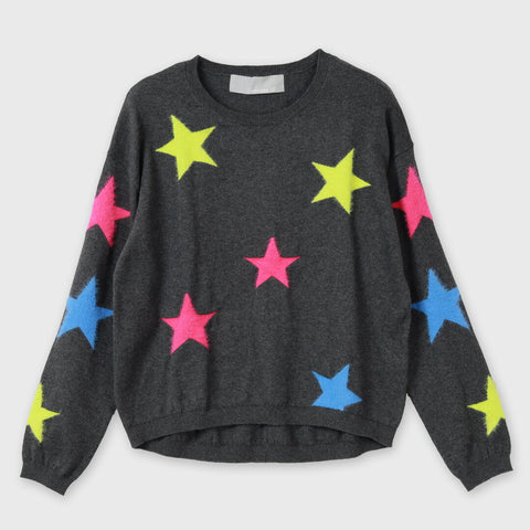 【手洗い可】カシミヤ混 星モチーフ ニットプルオーバー