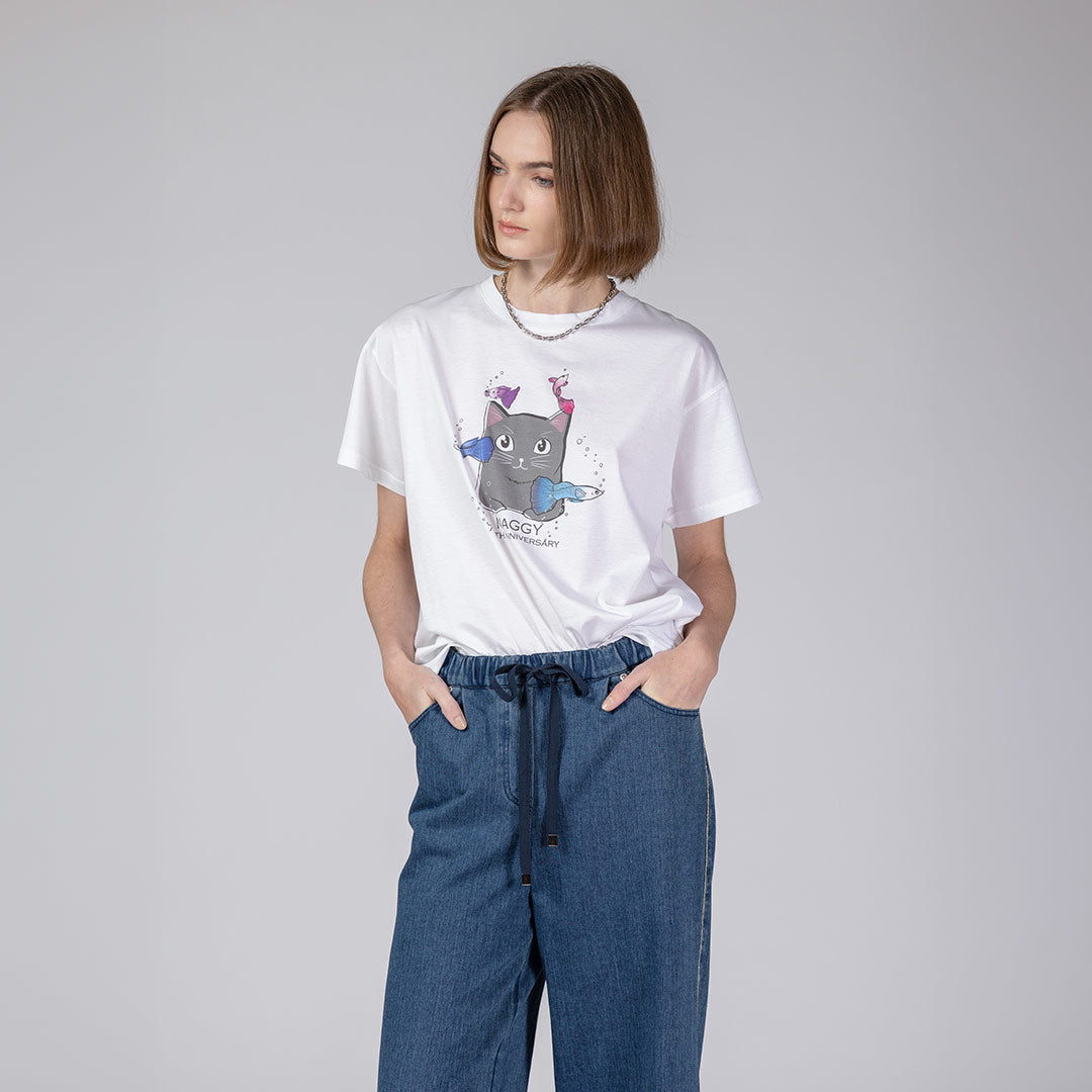 手洗い可】猫プリント 接触冷感 オーバーサイズ Tシャツ – 銀座マギー