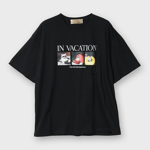 【手洗い可】英字ロゴ 猫グラフィックプリント Tシャツ