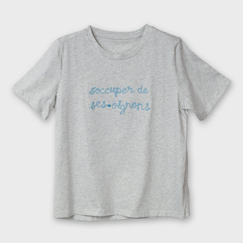 【手洗い可】フレンチロゴ 刺繍 コットン Tシャツ