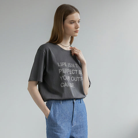 【手洗い可】ビジュー ロゴ プリント 半袖 Tシャツ