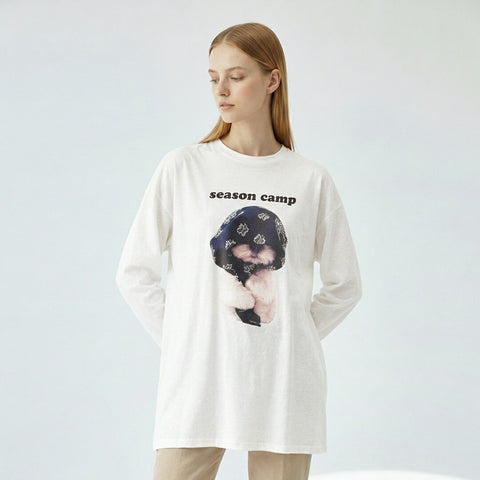 【手洗い可】犬 プリント オーバーサイズ ロング Tシャツ