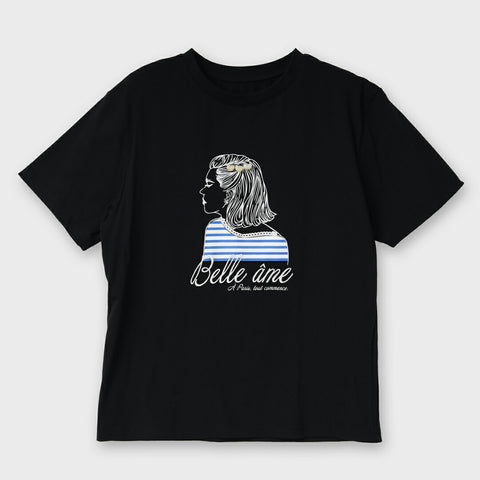 【手洗い可】 ビジューアクセント ガールイラスト ロゴ プリント Tシャツ