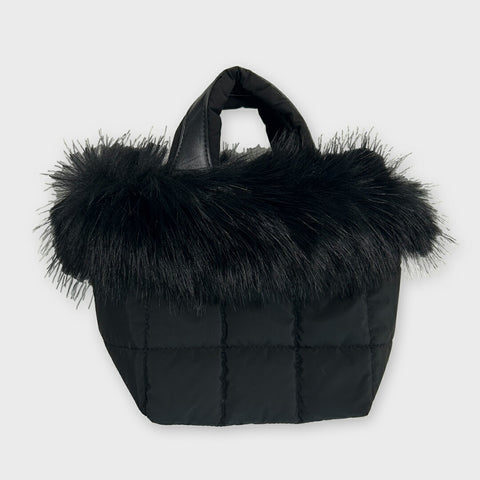 タフタ×フェイクファー ハンドバッグ