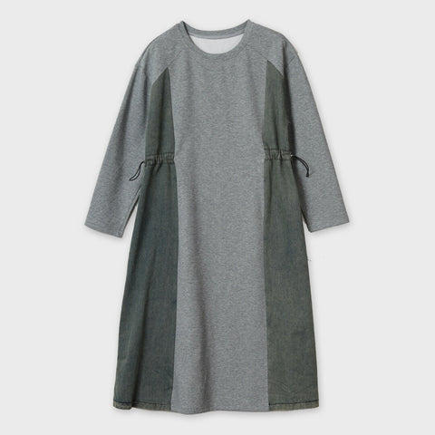 【手洗い可】サイドデニム カットソー ドッキング ワンピース