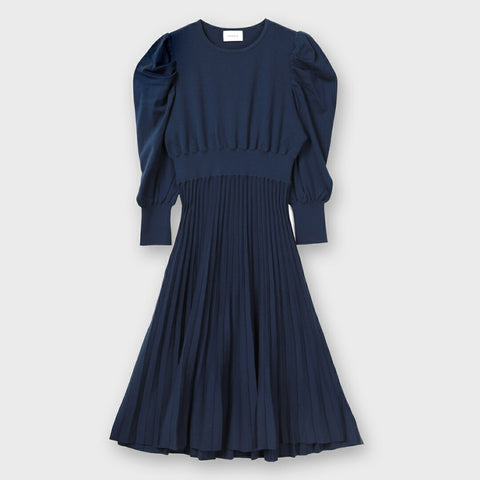 切り替え プリーツ ニット ワンピース