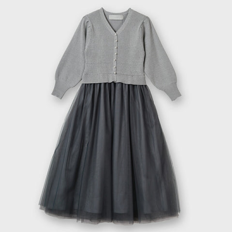 ドッキングチュールレーススカートワンピース