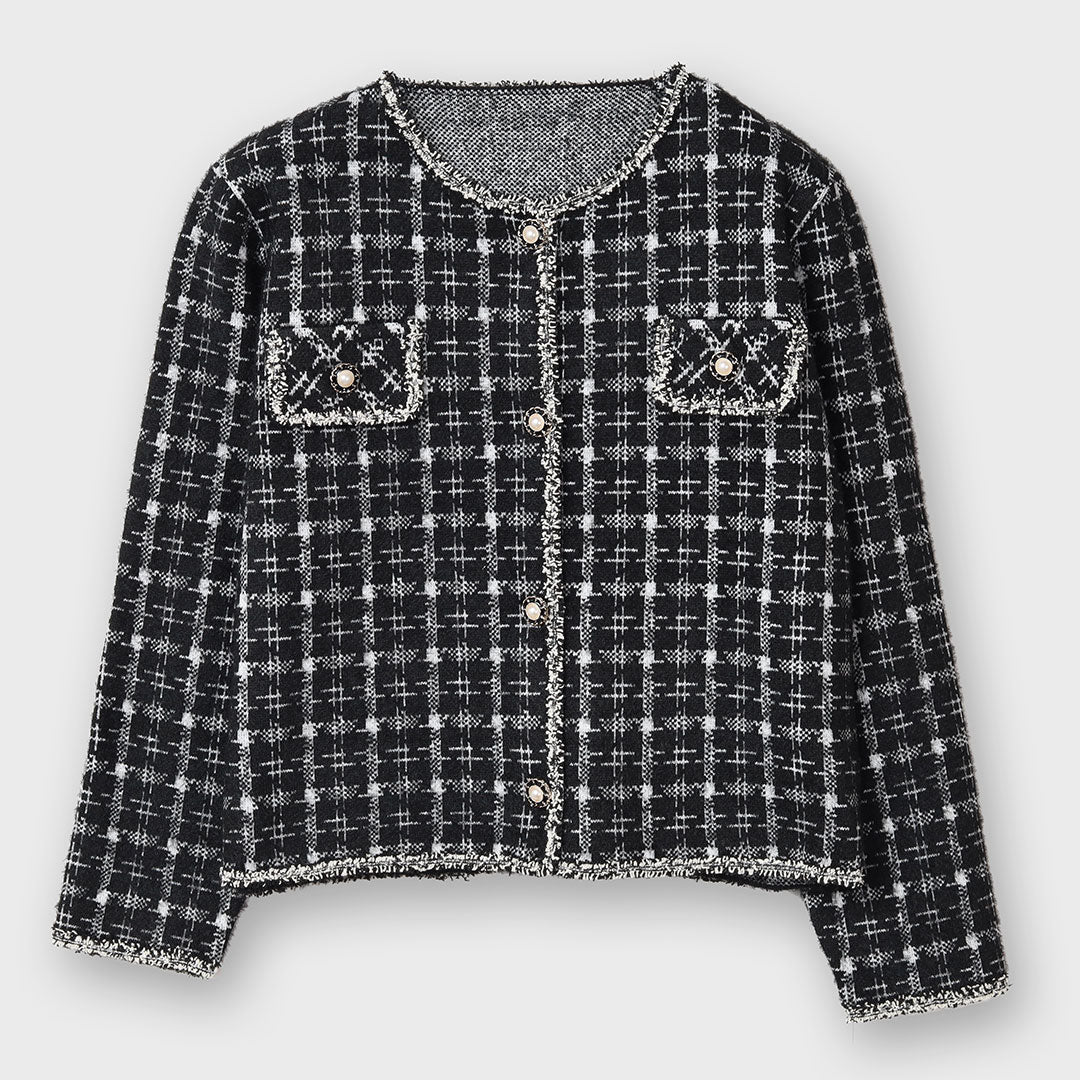 【手洗い可】ツイード調 クラシカル ニットジャケット