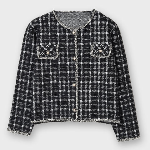 【手洗い可】ツイード調 クラシカル ニットジャケット