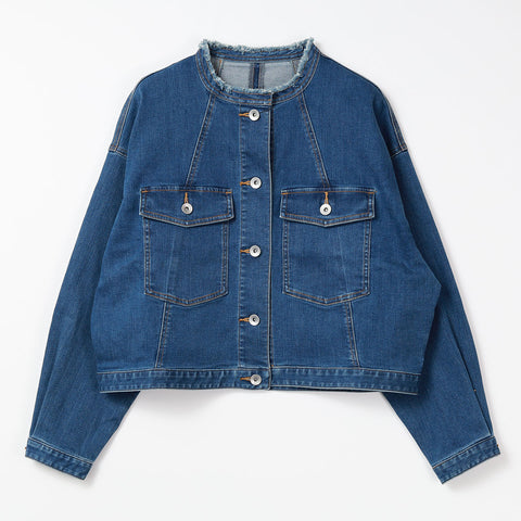 【手洗い可】ノーカラー デニム ショートジャケット