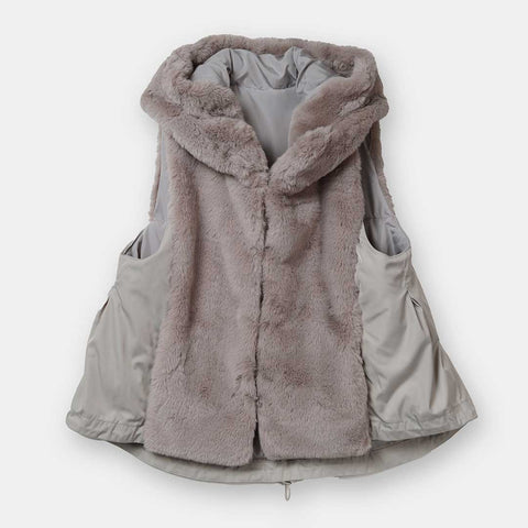 フード付き フェイクファーベスト