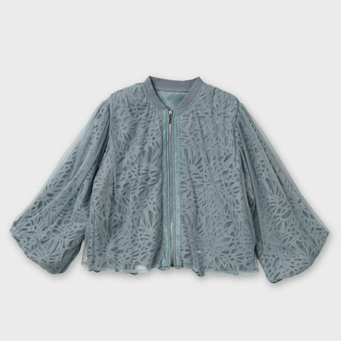 【手洗い可】 レース レイヤード ノーカラー ジップ ブルゾン