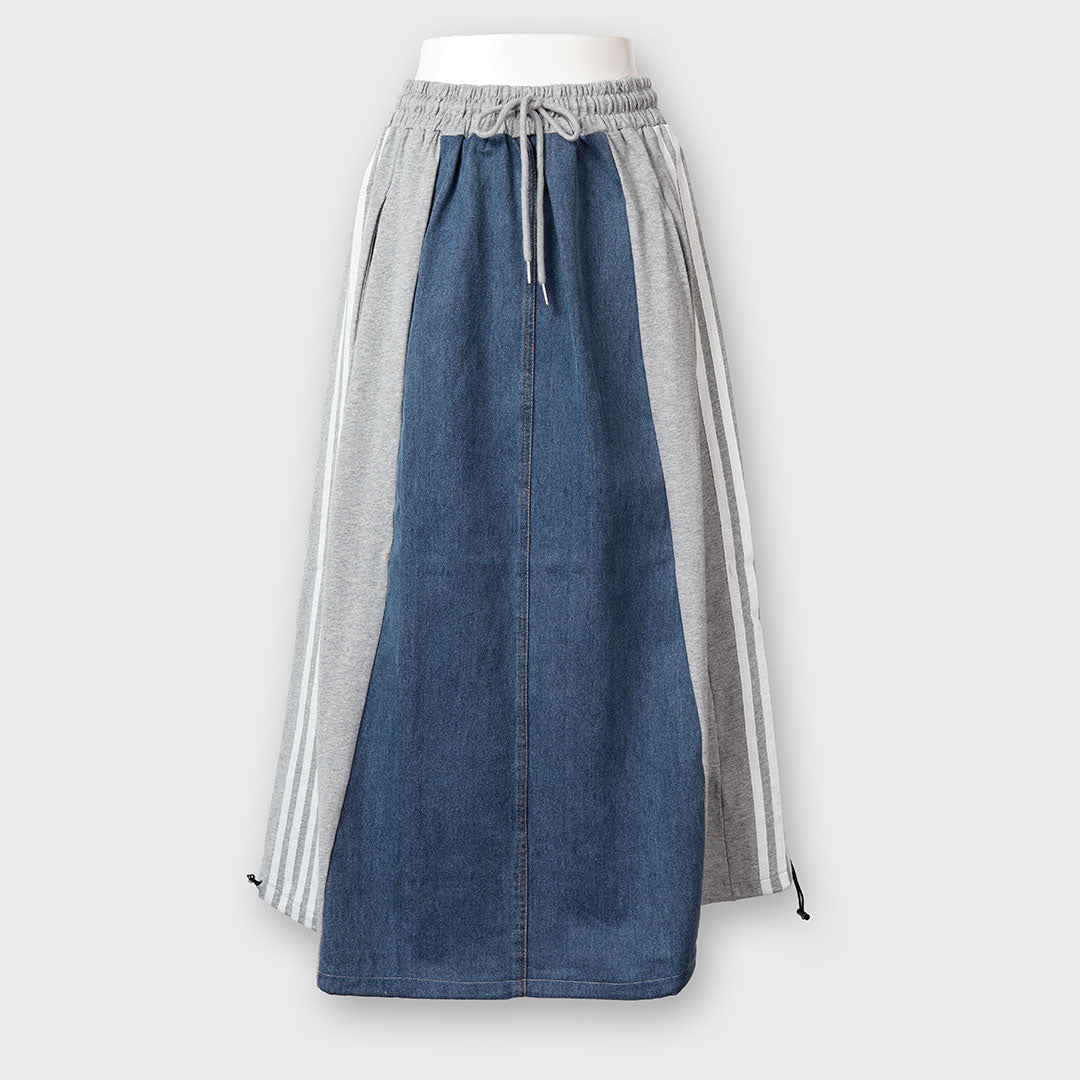 【手洗い可】サイドライン ドッキング デニムスカート