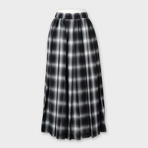 チェックプリント プリーツ ロングスカート