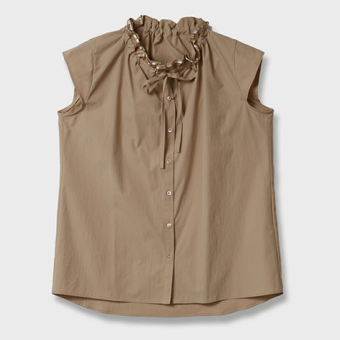 【手洗い可】オーガンジー リボン ドロスト ネック ブラウス